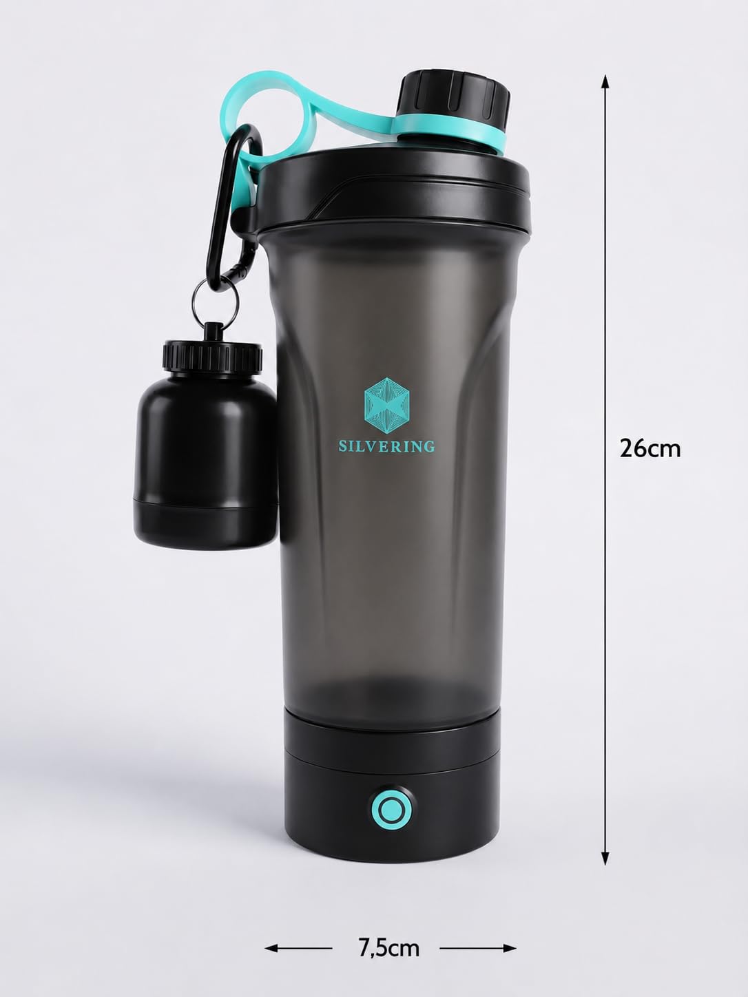 Silvering Bottiglia shaker elettrica per proteine in polvere e pre-allenamento, ricaricabile, con cavo USB-C, frullatore ricaricabile, senza BPA, 650 ml, colore: turchese