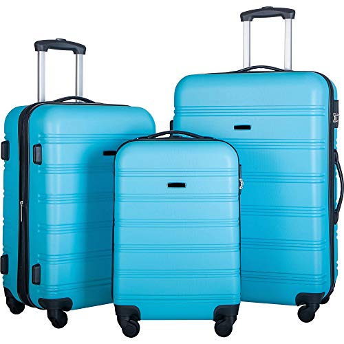 VeryKe 3 Piece Luggage Set Multifunctional Large Capacity Traveling Storage Suitcase Hardside Spinner Suitcase with TSA Lock Trolley Suitcase 20" & 24" & 28",Sky Blue