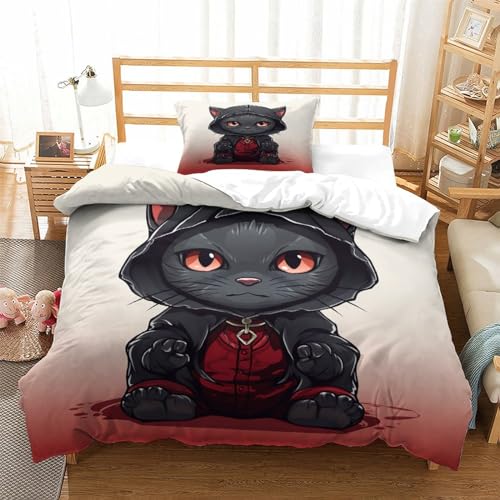 Housse de couette chat 135x200 microfibre douce anti-transpiration