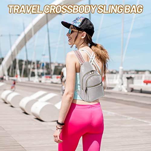 Image of Sling Bag for Women PU Leather Sling Bag Small Crossbody Sling Backpack Multipurpose Chest Bag for Women Cycling