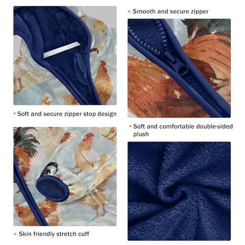 Chicken Pattern Print on Fabric Toddler Fleece Jacket Girl Boys Hooded Fleece Jacket Coat Warm Outwear Zip-up 3-10T3