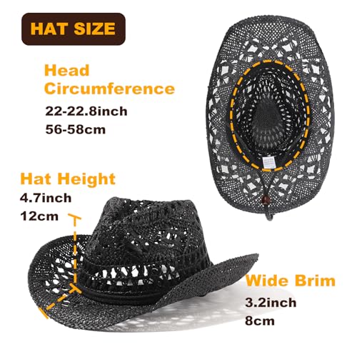 Image of DRESHOW Straw Cowboy Cowgirl Hat for Women Men Western Coastal Cowboy Beach Hat with Shapeable Brim Unisex Rolled up Caps