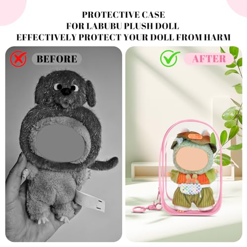 Image of NZNDB Large Clear Figure Display Bag with Keychain Case Blind Box Keychain Carrying Case, Portable Small Doll Storage Pouches PVC Bag (Pink Standing)