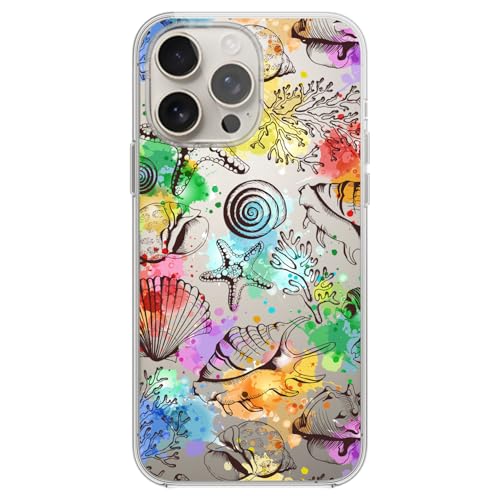 Coque transparente pour iPhone 15 Pro anti-rayures au design créatif de vie marine