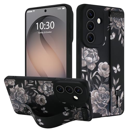 Coque silicone Samsung S26 Plus rigide souple noire motif floral fille