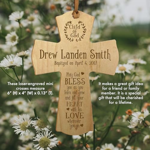 Image of LifeSong Milestones Personalized Baptism 1st Holy Communion Christening Gifts Custom Wall Cross Child of God. May God BLESS you as you learn and grow (Maple)