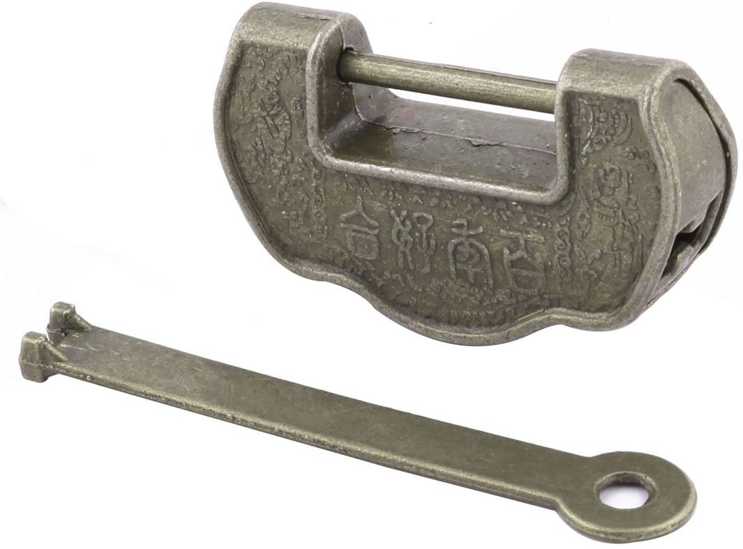 EuisdanAA Metal Jewelry Box Case Words Carved Chinese Retro Old Style Lock Padlock Bronze Tone(Caja de joyería de metal con palabras talladas en estilo chino retro con candado de bloqueo en tono bron