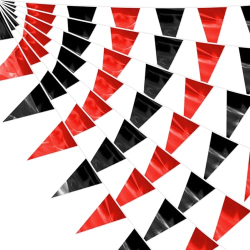 Image of 32.8FT Red Black Glitter Triangle Pennant Banner Flag Metallic Bunting Outdoor Garland for Christmas Graduation Bachelorette Anniversary Engagement Wedding Anniversary Casino Party Decorations Decor