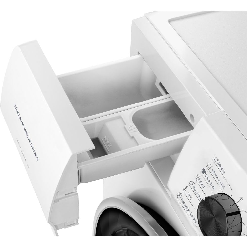 SCHNEIDER SCLLF1014VAW, Lave linge frontal, 10 kilos, Fonction vapeur, Moteur inverter, 1400trs/min, 15 programmes, Pieds réglables, Blanc