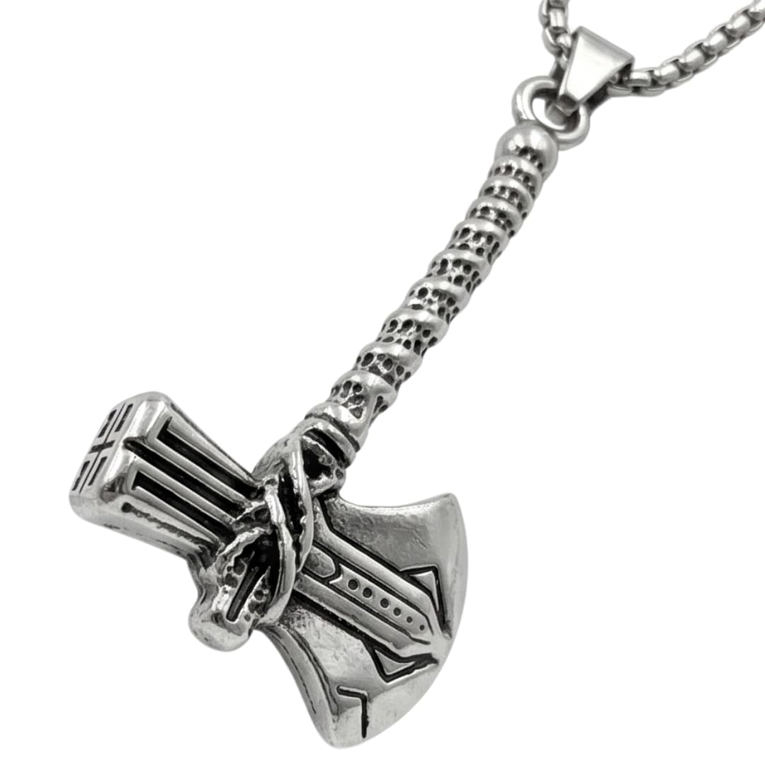 the men thing CURVED AXE - Alloy Pendant with Stainless Steel 24inch Round Box Chain, Milan trending Style for Men & Boy-picture-43