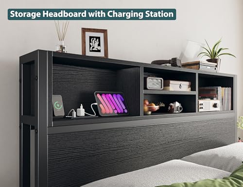 Image of EnHomee Full Bed Frame with 6 Storage Drawers, Charge Station,Noise-Free