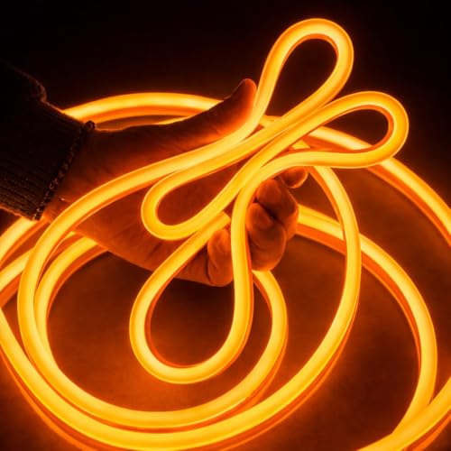 Image of Neon Strip Light, 13.1 feet, Flexible Silicone LED, IP65 Waterproof, with 12V Adaptor, for Bedroom, Gaming Room & Home Decor | 4 Meter | Orange