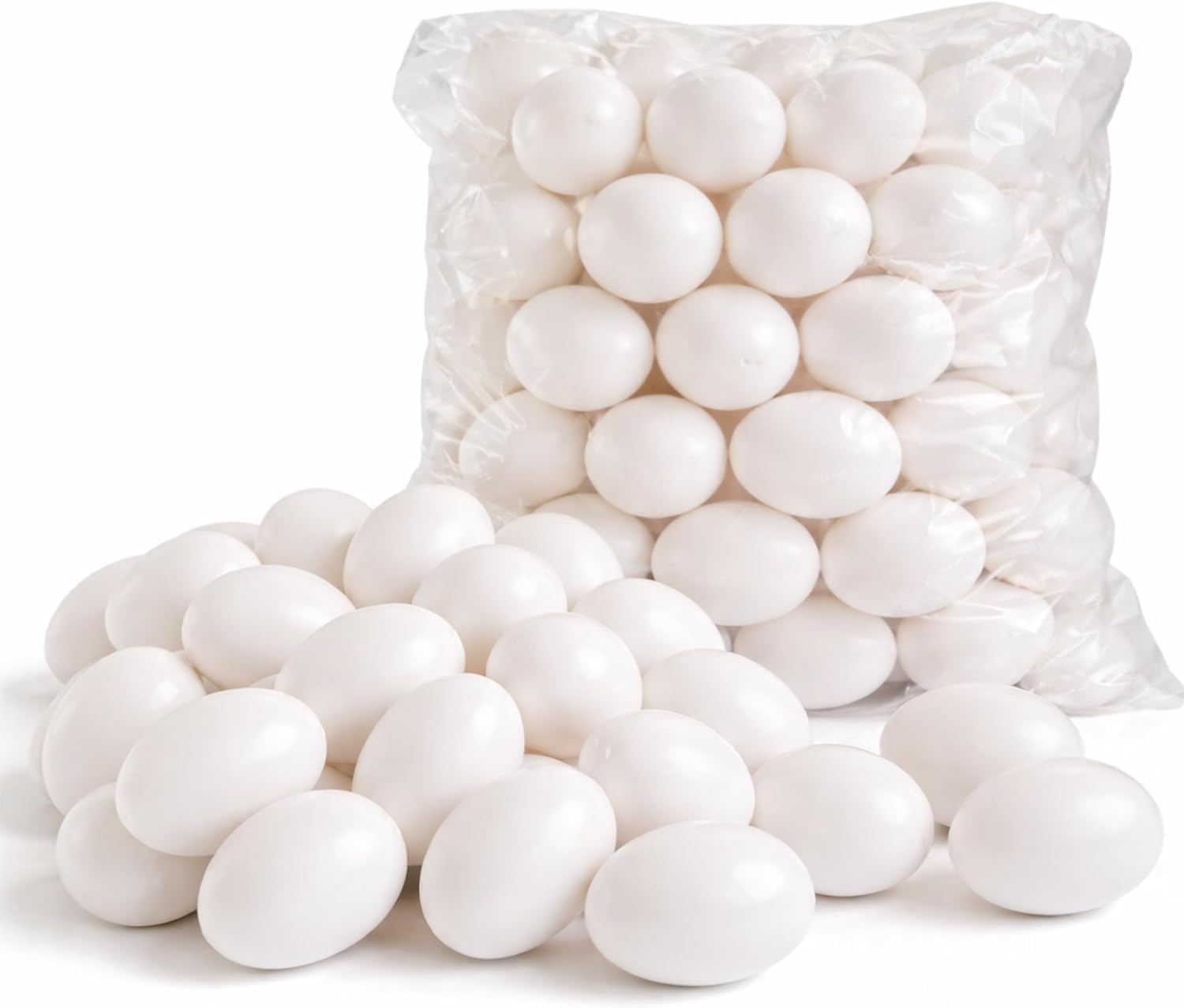 Jajka z tworzywa sztucznego do dekoracji, białe – 50 x jajka wielkanocne 6 cm, jajka dekoracyjne, plastikowe jajka na Wielkanoc, do majsterkowania, malowania, z tworzywa sztucznego, białe