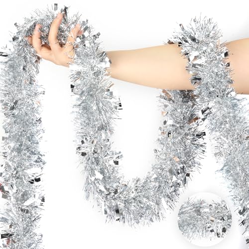 SURCVIO 15 m silberne Lametta Girlande