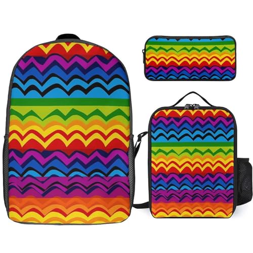 Sac à dos arc-en-ciel Gay Pride 3 pièces avec sac isotherme repas et trousse scolaire mix