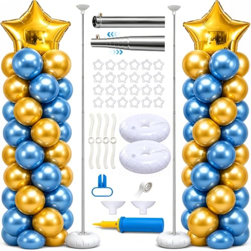 Ballonsäulenständer Set 2 Stück 2 m Höhenverstellbare Ballonsäule Wiederverwendbarer Ballonständer aus Edelstahl mit Metall-Teleskopdesign für Hochzeit Geburtstag Party Dekoration