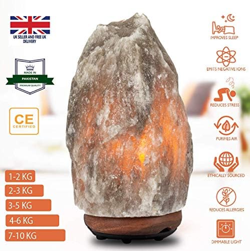 Giggi 2-3 KG 100% Natural Himalayan Salt LAMP Rare Grey with ON-Off Switch & Wooden Base, Hand Crafted HIMILAYIAN Salt LAMP Crystal Light Mood Lamps, IONISER Relax Aromatherapy, Gift Pack