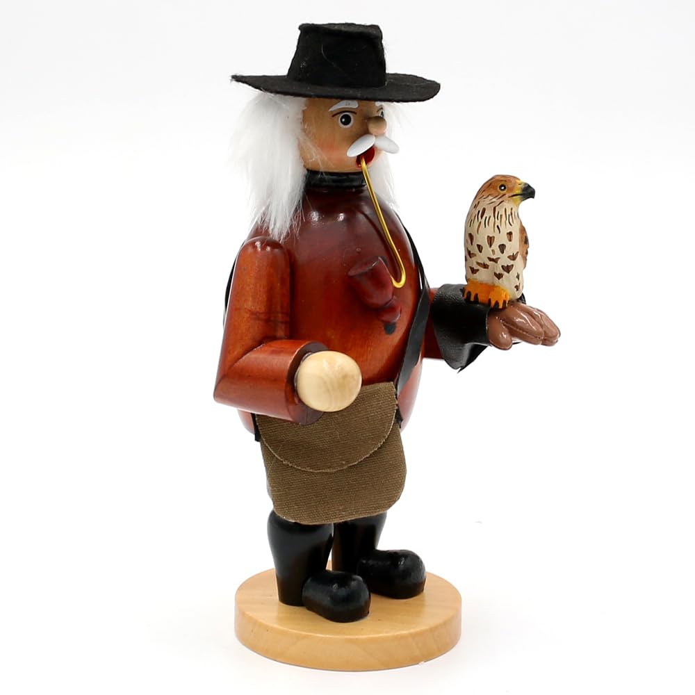 Dekohelden24 Holz Räuchermann als Falkner mit Falke auf den Arm, in naturfarben - braun, ca. 12 x 9,5 x 20 cm.
