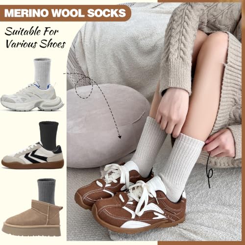 Image of EBMORE 5 Pairs Women Merino Wool Boot Socks Warm Thermal Winter Thick Hiking Cozy Cabin Crew Comfy Socks for Ladies