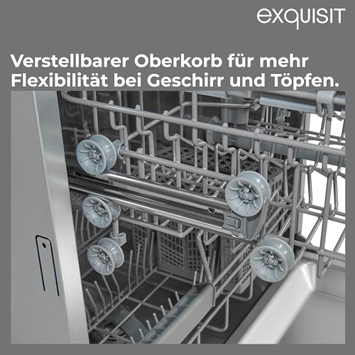 Exquisit PLUS Einbaugeschirrspüler | 13 Maßgedecke, Energieklasse E, 47 dB(A) | vollintegriert, 7 Programme, Eco, Intensiv, Kurz, Extra-Trocknung, Startzeitverzögerung | EGSP2113-EB-030E inox