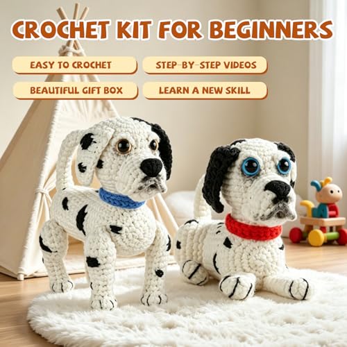 Image of Gipony Crochet Kit for Beginners Animal,Crochet Animal Kits,Crocheting Kit for Starters,Learn to Crochet with Step-by-Step Video Tutorials,Beginner Crochet Kits Adults(2 Pack Dalmatian​)