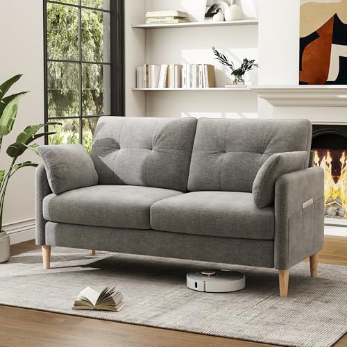 Image of Hanherry Loveseat Sofa, 62.6 inch Small Couch for Living Room, Comfy Chenille Fabric Love Seat for Bedroom with Throw Pillow,Removable Cushion Cover,Couches for Small Space,Apartment,Dorm