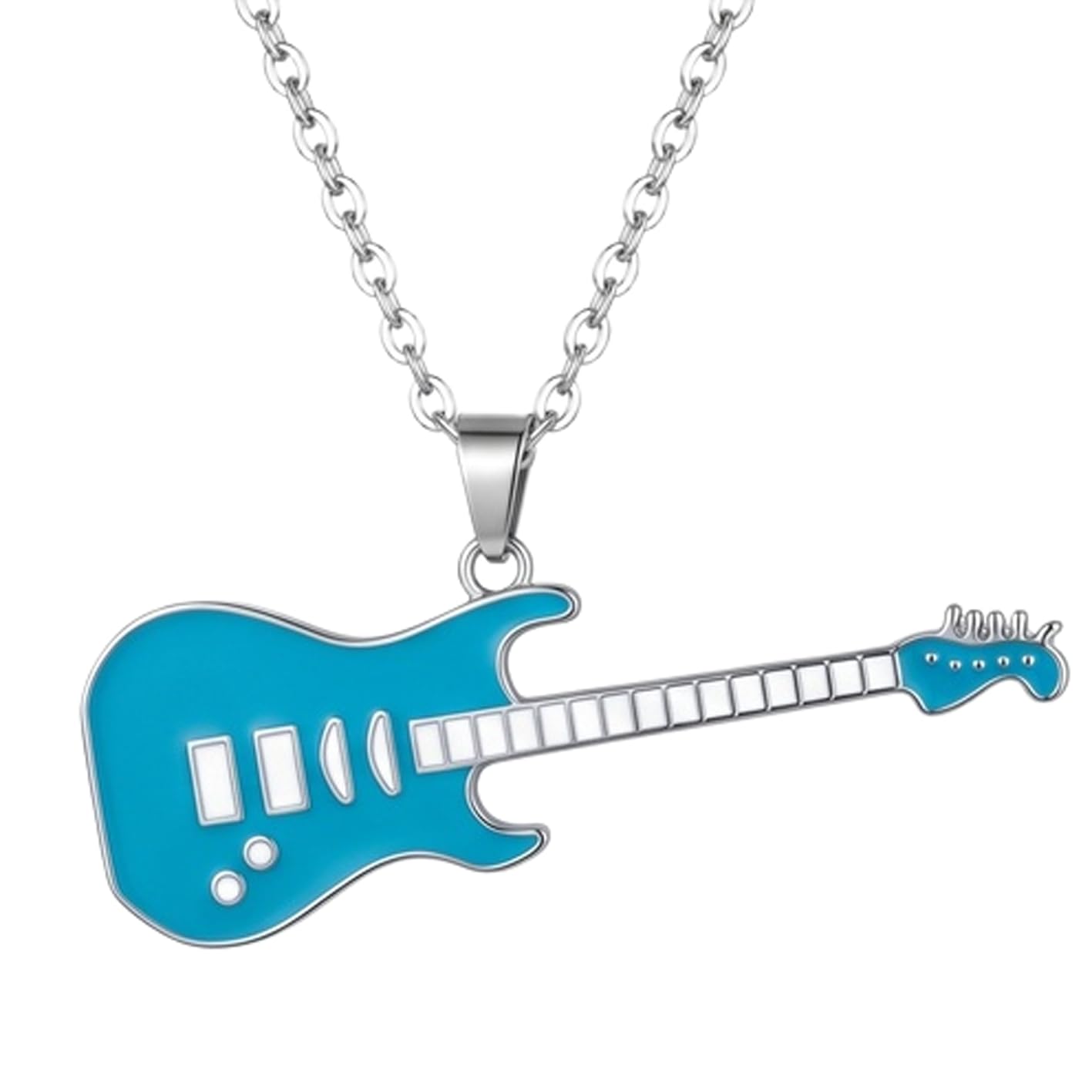 Guitar Pendant Necklace Stainless Steel 18 Inch Cable Chain Blue Enamel Music Jewelry Gift Mens Accessory.|RR_CSN_0169-image-32