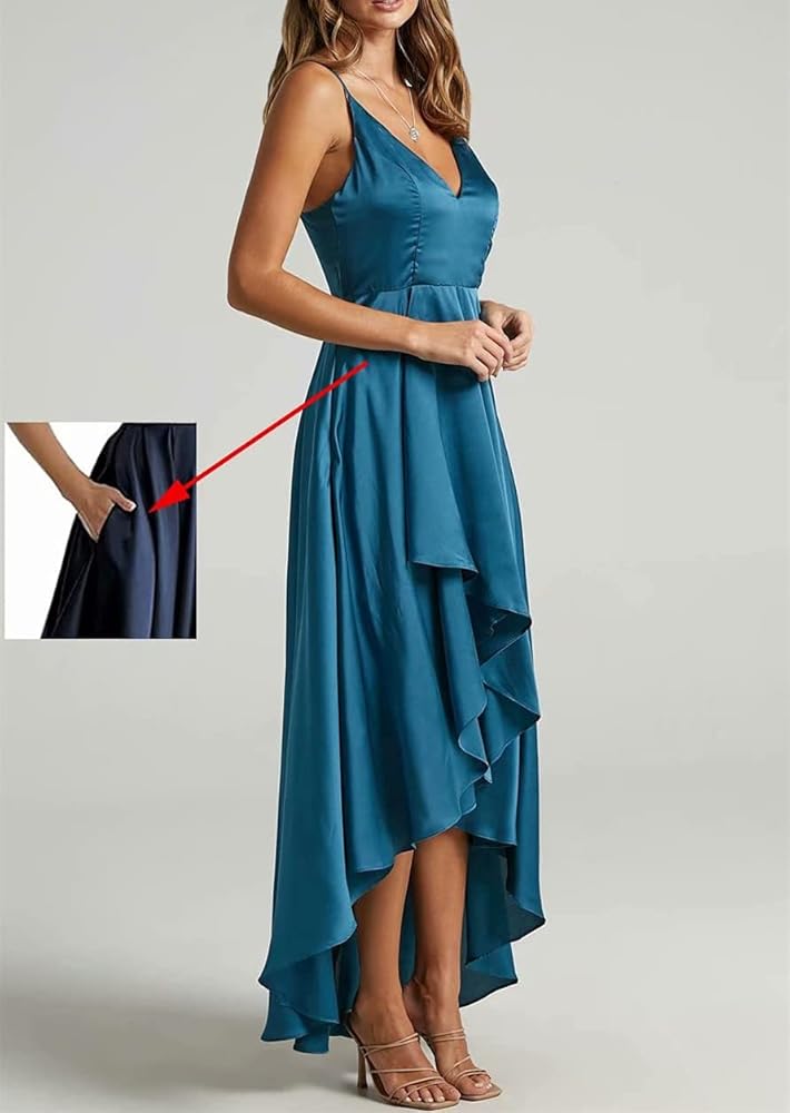 Vestido Maxi De Satén De Seda Negro, Varios Colores, Largo Extra Largo, Tirantes Finos Ajustables, Escote En V Profundo Sedoso Con Abertura En La Pierna Y Corte Al Bies. - España