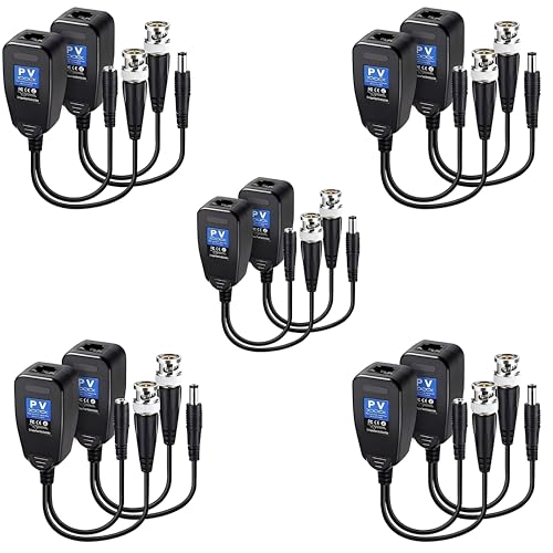 Image of COOLCOLD Video Balun | 8MP (Pack of 5), Passive BNC DC to RJ45 Network Transceiver Cat5 /Cat6 Adapter AHD /TVI /CVI /CVBS for Full HD CCTV DVR Security Surveillance Camera System (Black, 5 Pair)