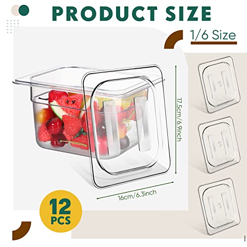 Yinkin 12 Pcs Polycarbonate Food Pan Lids with Handle, 1/6 Size Clear Hotel Pan Lid Plastic Hotel Pan Cover for Restaurant Food Container and Storage, 6.9 x 6.3 Inch