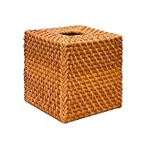 HOMESTEAD Rattan Tissue Box Holder, Tissue Box Cover Square for Table Decoration and Bathroom - 5.5' L x 5.5' W x 5.7' H