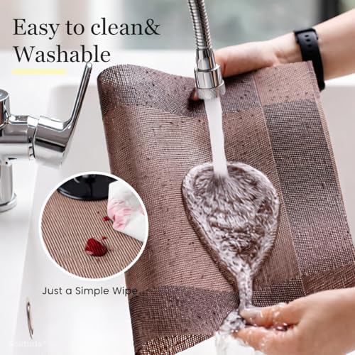 Image of Solitude Placemats Set of 4 Dining Table Place Mats | Placemats Table Mat PVC Material | Non-Slip Heat Resistant | Dining Tablemates Washable Anti-Skid | Size 45 x 30 CM (Brown)