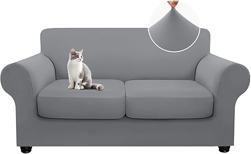 Miniatura 12 de hyha Fundas de sofá de 4 piezas para sofá de 3 cojines, fundas de sofá suaves y lavables, fundas de sofá elásticas para perros, protector de muebles