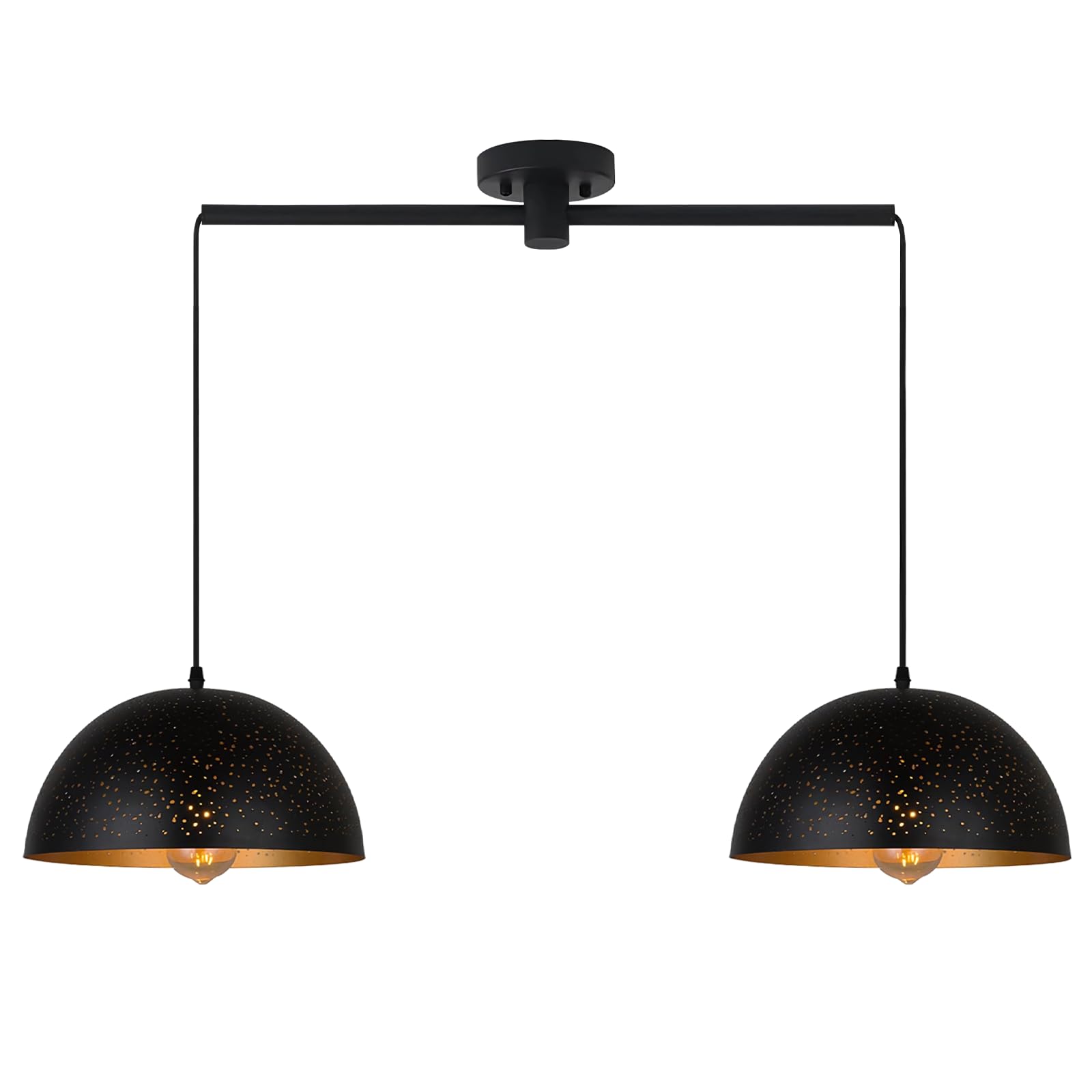 2-Light Black Linear Pendant Light, Metal Hanging Lamp Matte Finish