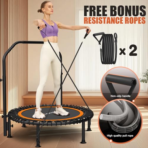 Image of ANCHEER Fitness Trampoline,40 inch /48 inch Bungee Rebounder with Adjustable Handle | 450-550 LBS Capacity /Waterproof & UV-Resistant Materials Indoor & Outdoor Use /Low-Noise Bungee System /Home Cardio Workout