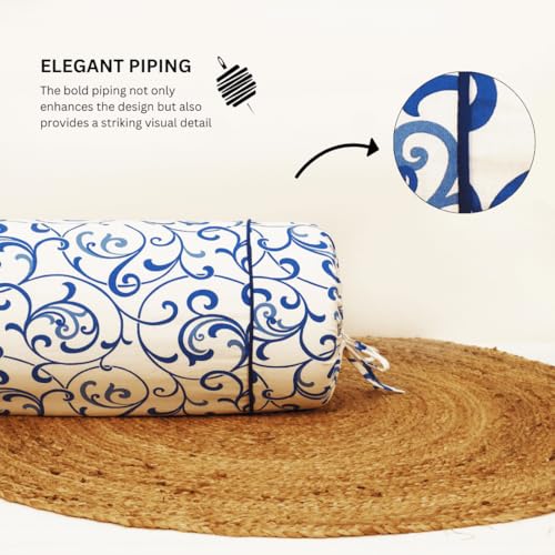 Image of AURAVE Cotton 144 TC Printed Bolster Cover with Drawstring Closure, Set of 2, Soft Breathable Durable Machine Washable for Sofa Bed & Home Decor, 15 inchx30 inch, Blue | Cover Only
