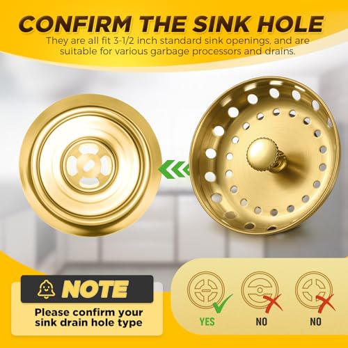 Image of 4 Pcs Brushed Gold Kitchen Sink Accessories Garbage Disposal Splash Guards 3.4'' Sink Drain Strainer and Stopper Stainless Steel Garbage Disposal Plug for Kitchen Drain Strainer