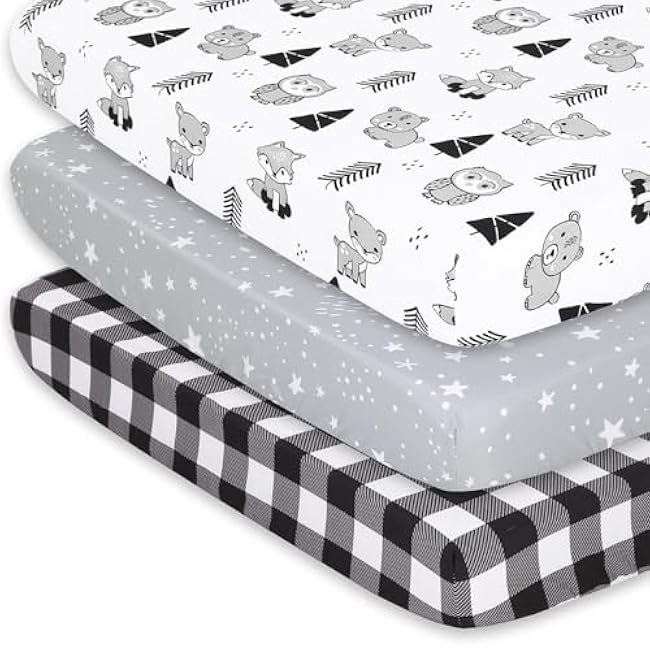 The Peanutshell 3-Pack Fitted Playard Sheets - Soft & Breathable Baby Boy or Girl Mini Crib Sheets, Pack N Play Mattress, Fits Standard Playard Pack Play Mattresses - Woodland