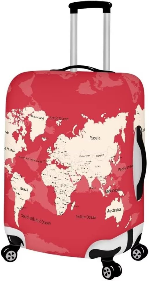 Red Baggage Case Covers World Map Print Travel Luggage Cover Carry On Suitcase Cover Protector Size XL
