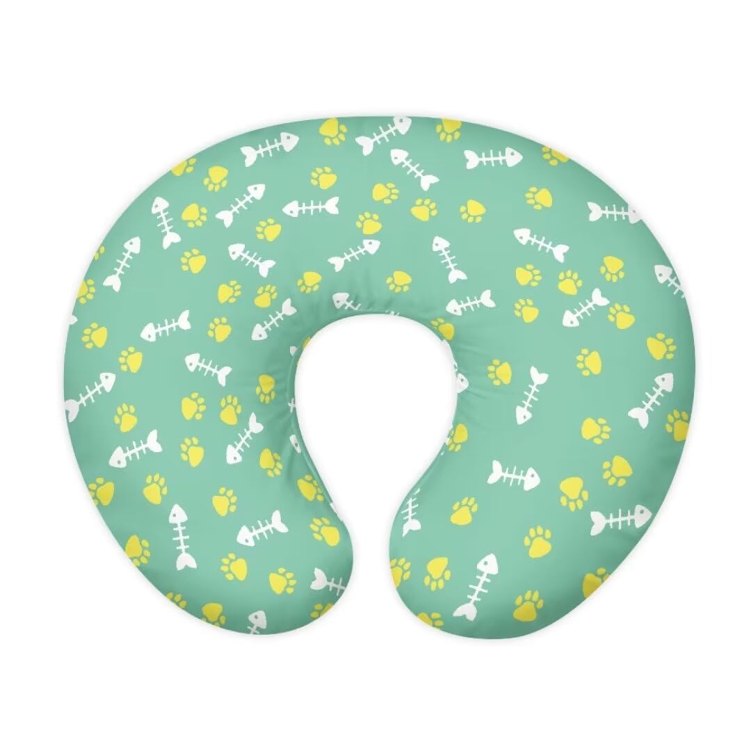 Jeiento Cat Paw Print Nursing Pillow Covers Fish Bone Nursing Pillow Slipcovers Removable Covers Ultra Soft for Baby Girl and Boys Pillowcase