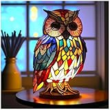 Katzenlampe,Nachtlicht Katze und Hund,Retro Stained Resin Table Lamp,3D handgefertigte Lampe mit Warm Licht Wohndekor Schlafzimmerbeleuchtung für Katzen-Hundeliebhaber Geschenk (owl)