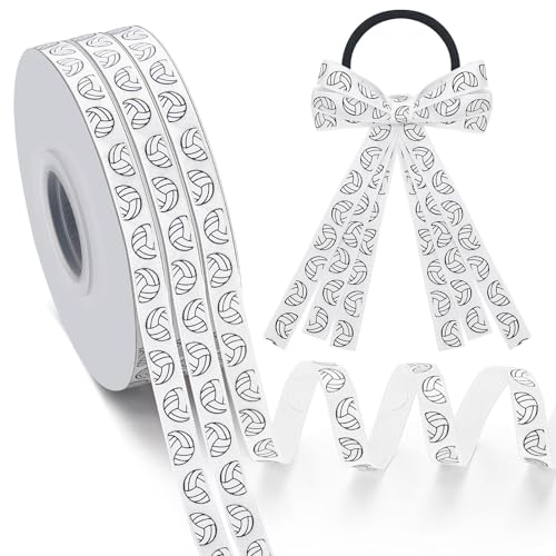 Poen 3 Rolls 75 Yards Volleyball Ribbon 3/8 in White Cheer Hair Ribbon