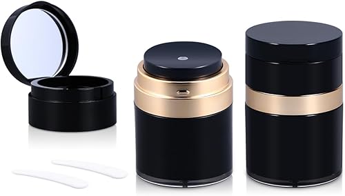 Paquete de 2 recipientes hidratantes de viaje, tarros de bomba sin aire de 1 oz, recipiente recargable para el cuidado de la piel facial, recipiente