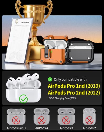 Image of Pohgelan for AirPods 2nd /1st Case with Safety Lock-Orange | Magnetic Automatic Lock with Cleaning Kit&Keychain,Compatible with Magsafe