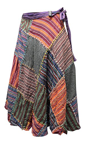 Shopoholic Fashion Wrap Round Hippie Festival Knee Length Patchwork Boho Long Skirt Multicoloured3