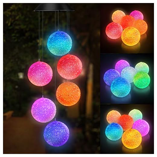 Topspeeder Color Changing Solar Power Wind Chime Spiral Spinner Crystal Ball Wind Mobile Portable Waterproof Outdoor Decorative Romantic Wind Bell Light for Patio Yard Garden Home (Crystal Ball)