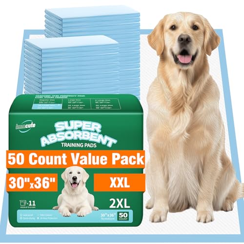 IMMCUTE 50 Pack Dog Pee Pads, 30"x36" Great Value Puppy Pads XL, Pee Pads for Dogs Extra Large, Wee Wee Pads for Potty Training, Disposable Doggie Pads Super Absorbent & Leak-Proof
