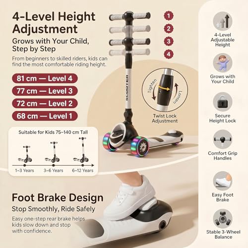 Image of StarAndDaisy Kids Kick Scooter for 3+ Year, kick Scooter for Kids, Skating Scooter with Music LED Wheels, Adjustable Handle Height, Foldable 3 Wheel Skate Scooter for Boys Girls 3-12 Years -Black