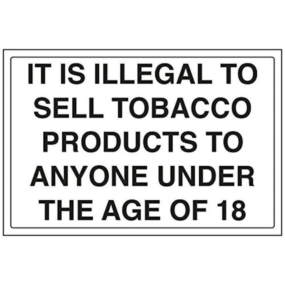 VSafety Tobacco Products/Illegal To Sell To Under 18s Sign - Landscape - 300mm x 200mm - 1mm Rigid Plastic