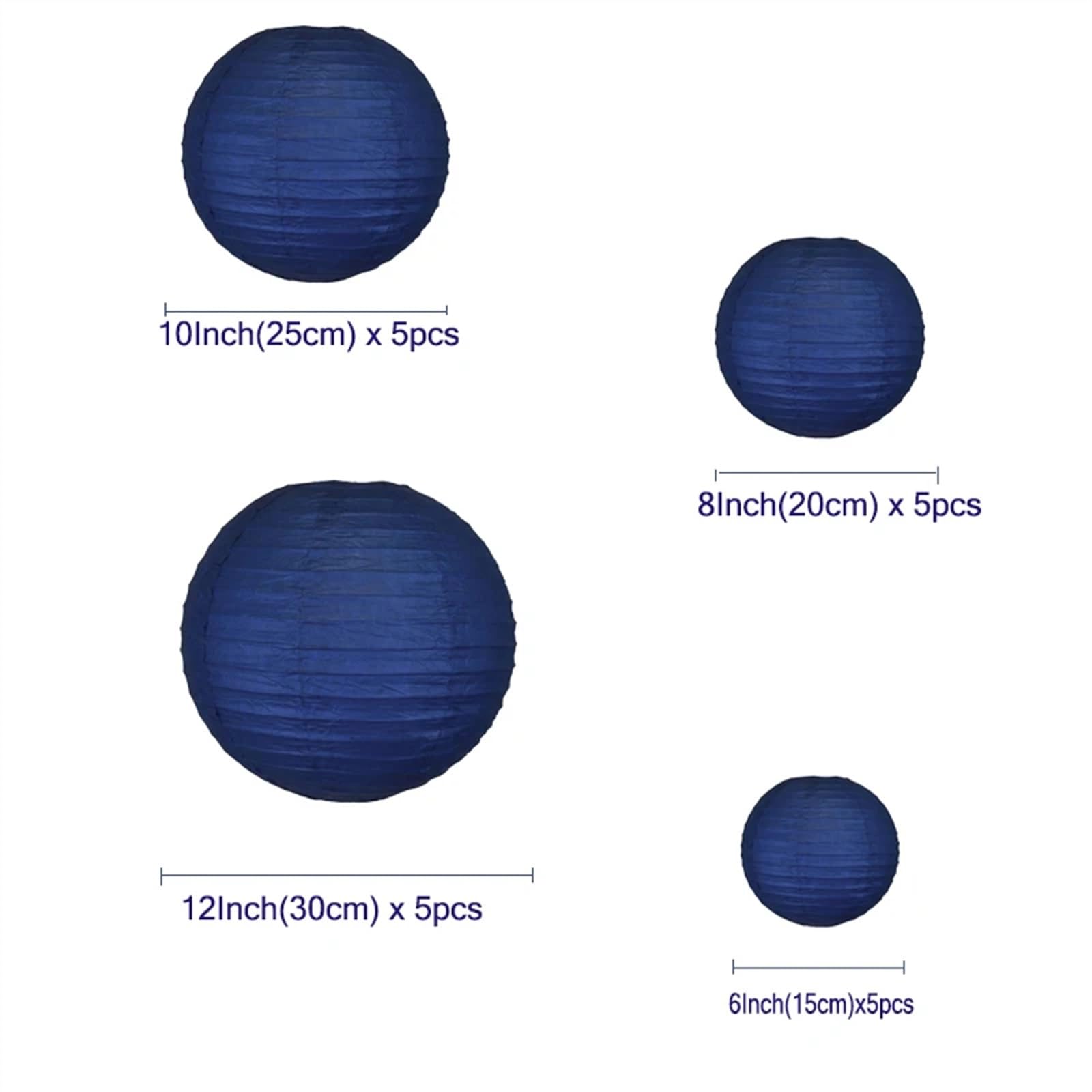 Generico Lanterne di Carta da Esterno Semplice 20 Pezzi 6"-12" Blu Navy Lanterna di Carta Cinese Giapponese Rotonda Lampada for Festa Nozze Lanterne babyshower Decorazione appesa